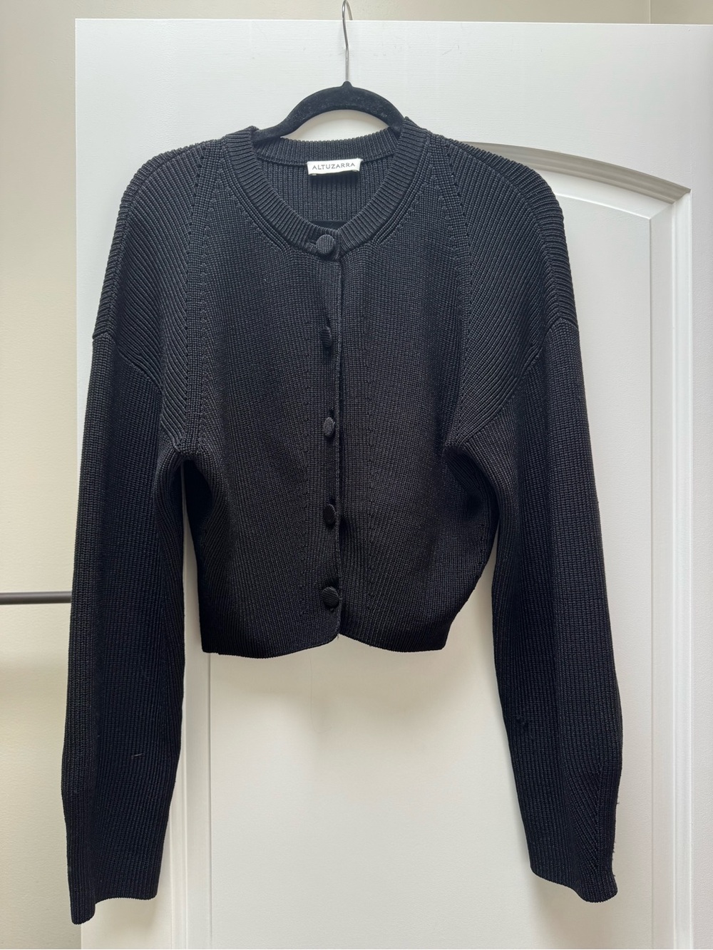 Altuzarra Black Cropped Button-Front Knit Cardigan Size M